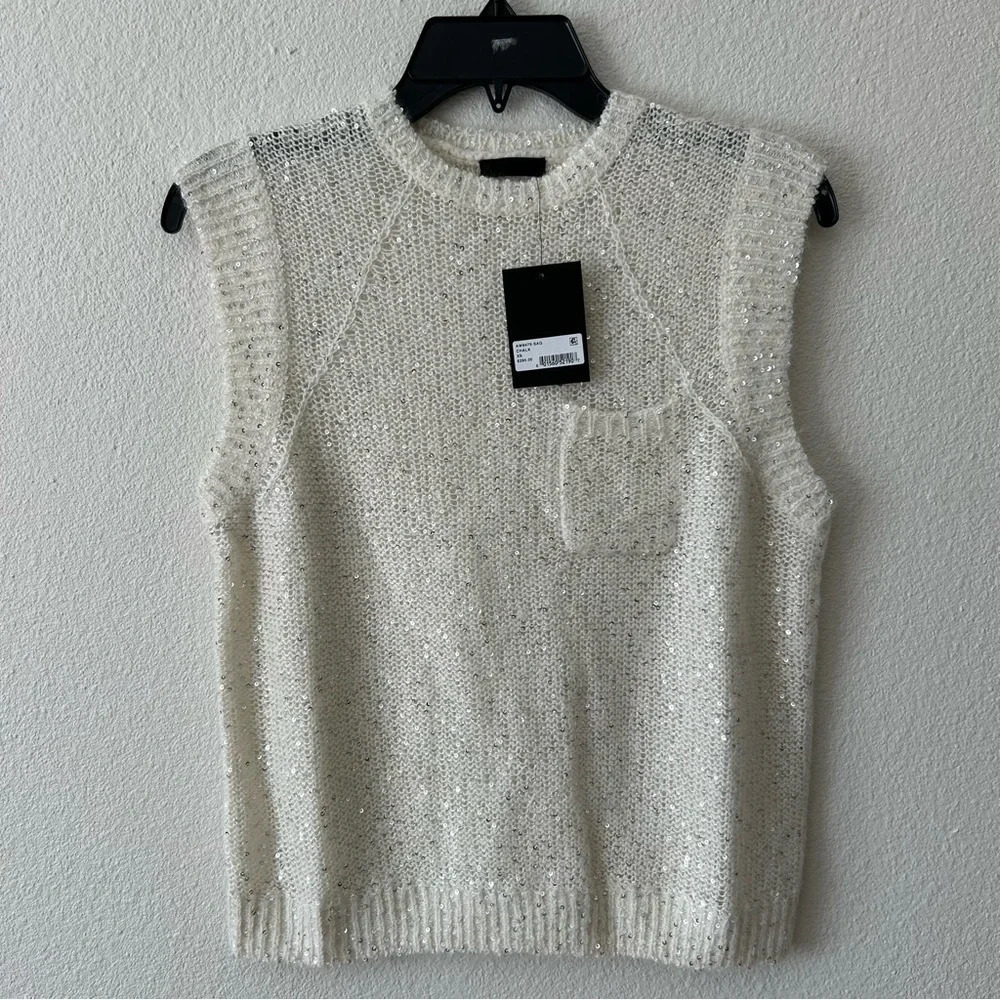 NWT ATM Anthony Thomas Mellino Beige Sequin Sweater Vest Sz Xs ($295) chalk - Picture 2 of 8